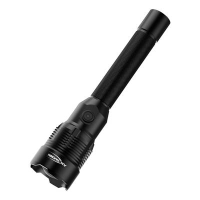 Black torch with a ribbed grip and power button. The 'Ansmann' brand is visible on the housing.