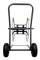 A black hose trolley with two large tyres and a tall handle, suitable for transporting and winding a garden hose.