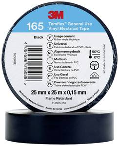 3M  165BK8E Electrical tape  Black (L x W) 20 m x 25 mm 1 pc(s)