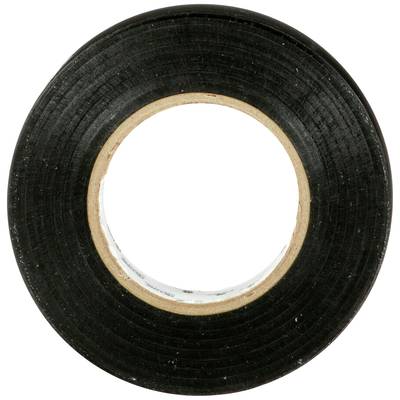 A black roll of insulating tape, cylindrical in shape, with a cardboard core, suitable for insulation, fastening, or sealing purposes.