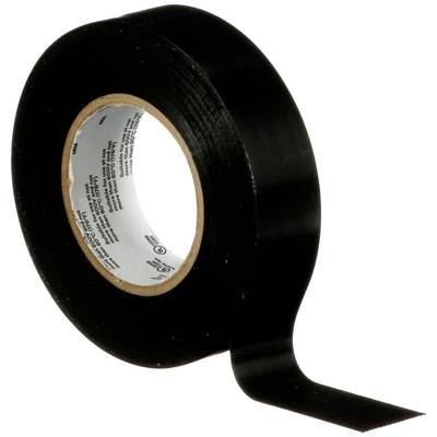 A roll of black electrical tape with a loose end lying on a surface.
