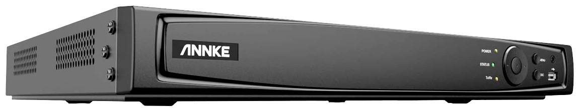 A black video recorder with 'ANNKE' written on the front. Several lights and a control pad are located on the left side.
