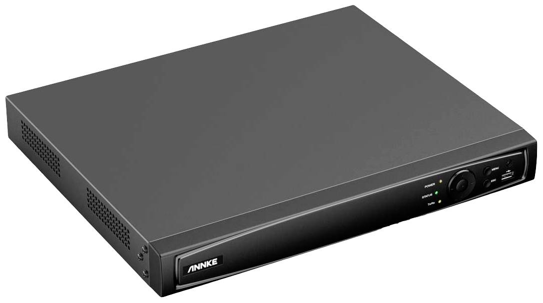 A black recorder with LED indicators and controls on the front panel, suitable for security camera recording.