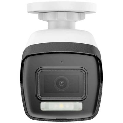 Security camera with a rectangular housing and built-in LED light, mounted on a ceiling bracket.