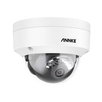 White surveillance camera with a glass cover, lens facing forward, with the brand name 'ANNKE' at the top.