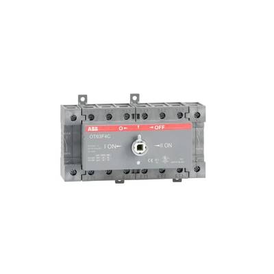 An electrical switch by ABB, model OT63F4C, with positions for '0-Off' and 'I-On', mountable, grey and rectangular.