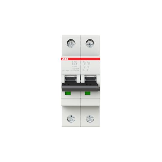 Automatic safety switch with a red brand stripe at the top. Two toggle switches in black with green markings.
