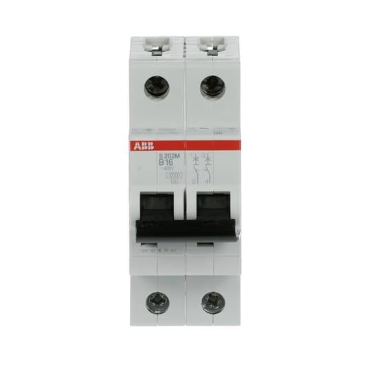 Two-pole ABB circuit breaker, Model B16, for electrical protection.