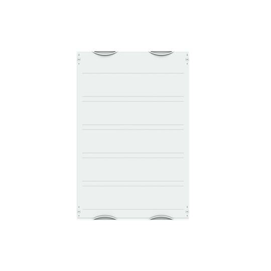 A white, rectangular surface with thin horizontal lines and rounded corners.