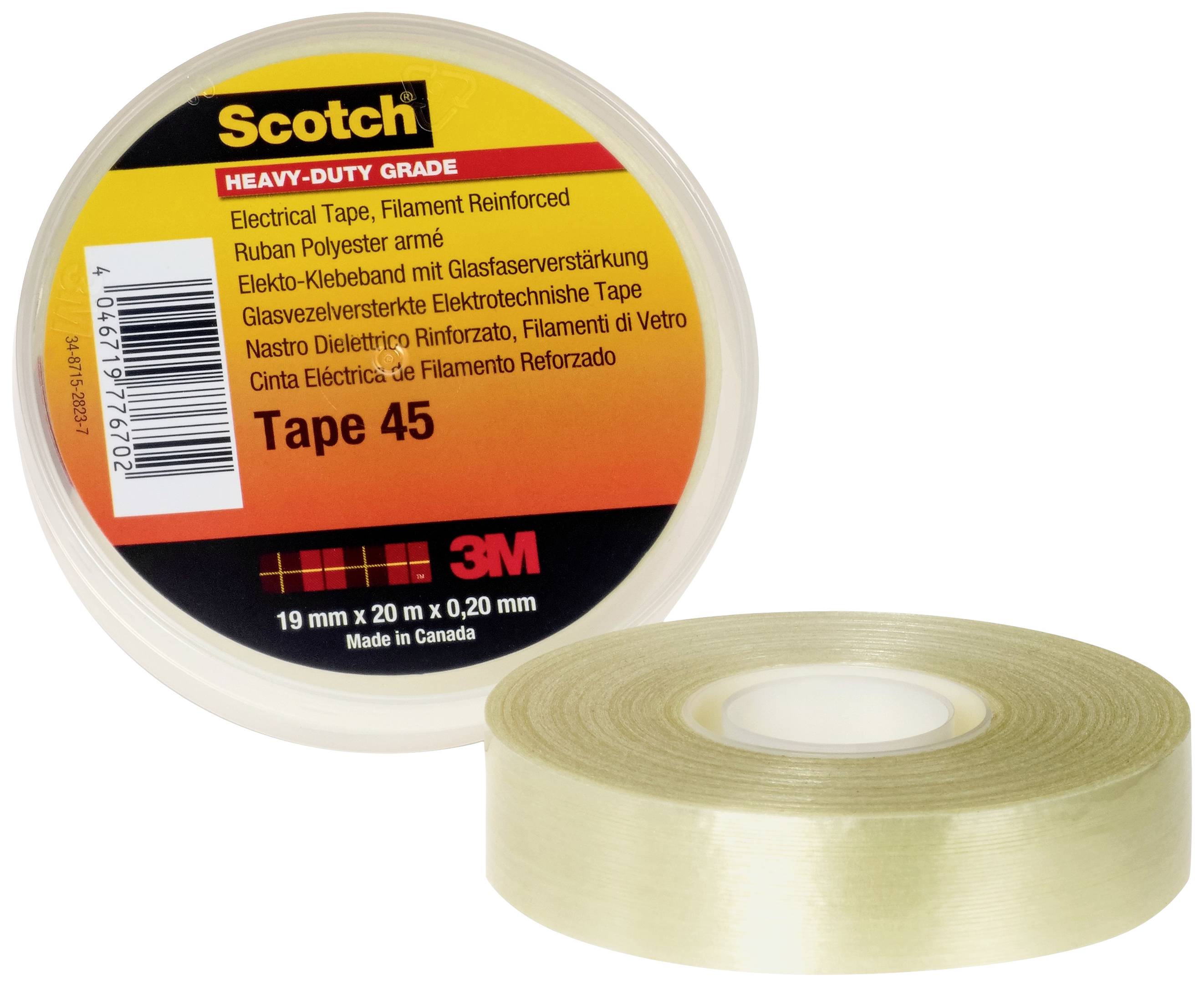 Two rolls of Scotch electrical insulating tape, one in front and one to the side, labelled 'Tape 45' and 'Heavy-Duty Grade'.