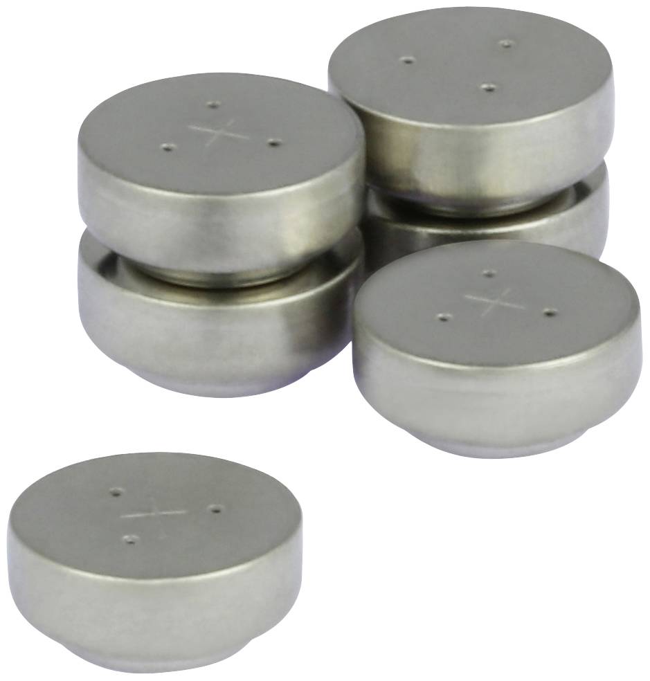 Five silver, round metal containers with perforated lids, stacked and individually placed on a white surface.