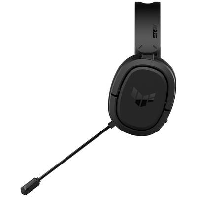 Black gaming headset with microphone arm, ASUS brand, shown from the side.