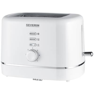White toaster with three control buttons and a large dial with a scale from 1 to 7. Brand: Severin.