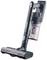 Cordless, upright vacuum cleaner in black with a transparent dust container, suitable for cleaning various floor surfaces.