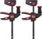 Two black and red clamps with the BESSEY logo, vertically arranged, on a white background. Suitable for securing materials.