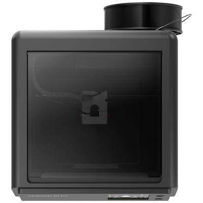 A modern 3D printer with a black housing and a spool of filament on top. It is designed for precise model printing.