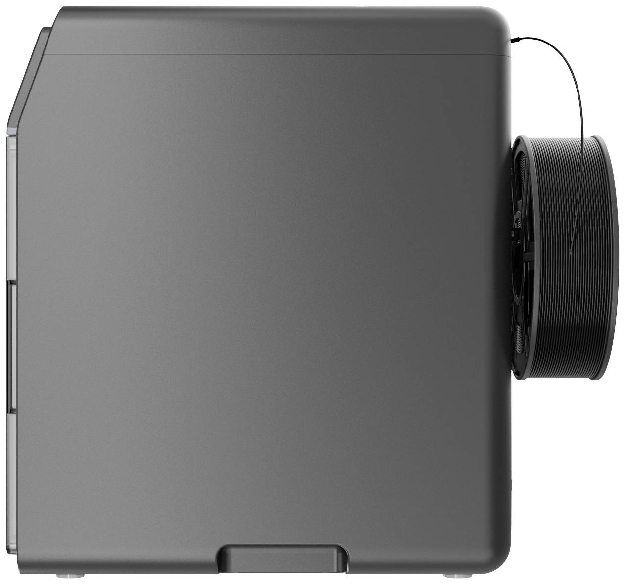 3D printer from the side with a filament reel attached on the right side of the device.