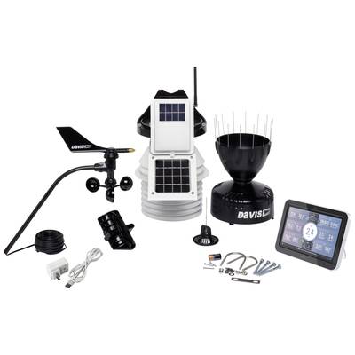 Weather station set comprising sensors and solar panel for collecting weather data, along with a display for presenting the information.