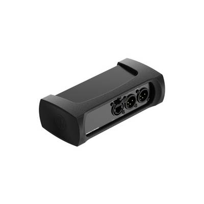 Black audio box with two XLR connections visible on the side. Suitable for audio connection and signal transmission.