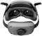 VR Headset in a grey design, viewed from the front, showing the lenses and head mounting, suitable for virtual reality experiences.