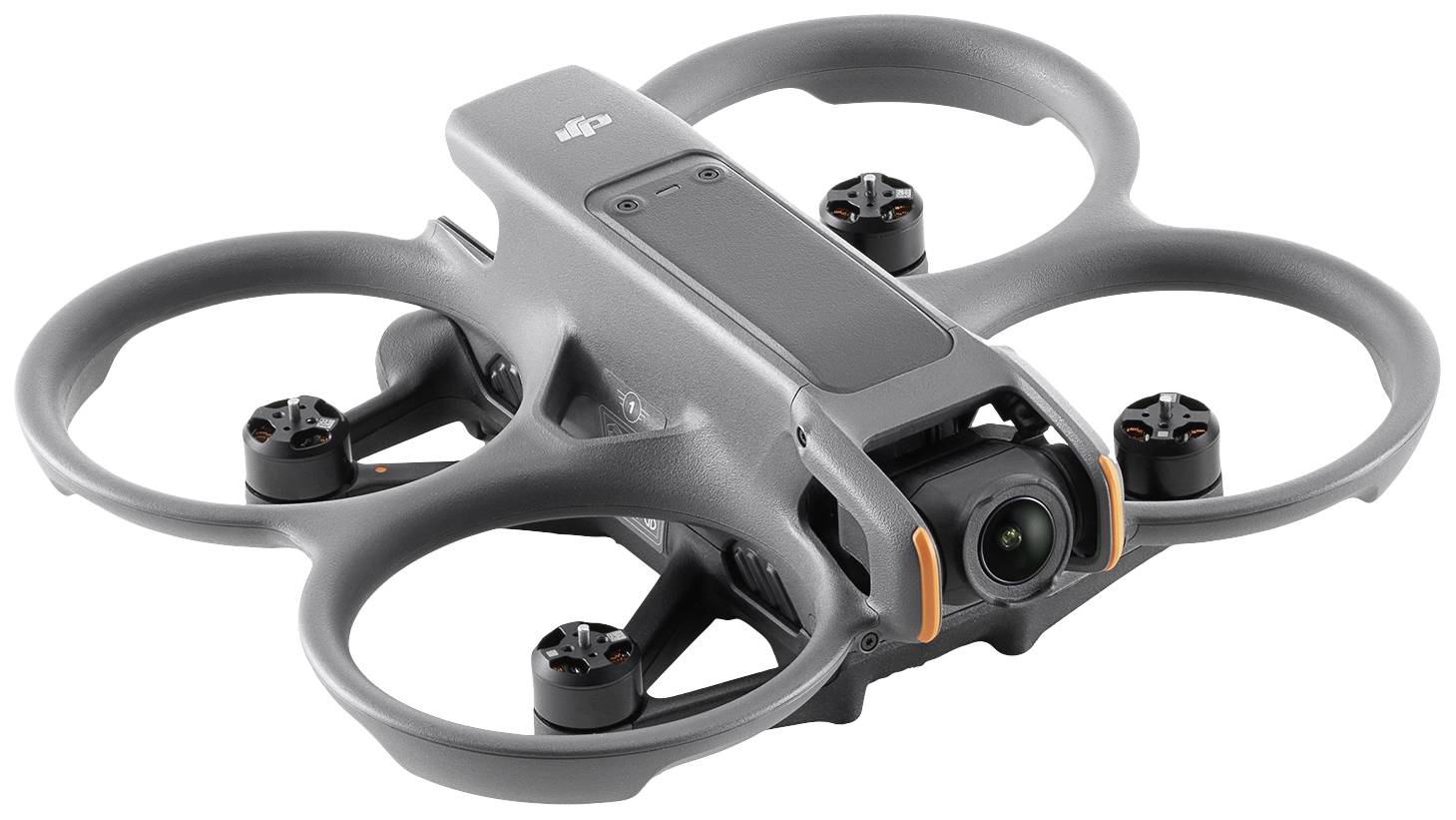 A grey drone with four propellers, compact and rounded in design, with an integrated camera system, suitable for aerial photography.