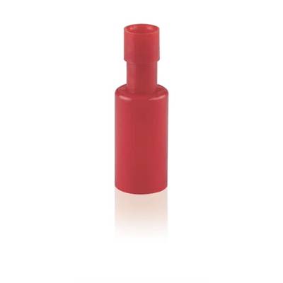 A red cylindrical cable connector plug, positioned on a white background.