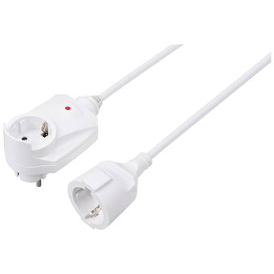 An extension lead with a white plug and socket, suitable for electrical appliances and household equipment.