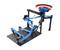 A complex marble run model made of plastic and metal, with blue tracks, black supports, and a spiral at the top, designed for experimentation.