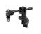 A black, complex mechanical component with a fastening mechanism and hinges, likely for industrial applications or mechanical engineering.