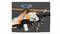 Plastic toy helicopter with rotating rotor blades and glowing neon highlights.