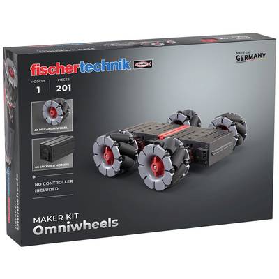 Kit for Omni-wheels with 4 Mecanum wheels and 4 motors. Contains 201 parts. Control unit not included. Manufactured in Germany.