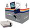 'Recalbox Retro-Gaming Console' with two controllers and a screen displaying a game, presented on a box with colourful stripes.