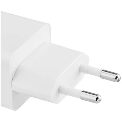 A white European two-pin plug suitable for electronic devices such as smartphones and tablets.