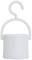 A white plastic hook with a cylindrical attachment. The hook is curved upwards and is used for hanging items.