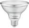 A silver LED spotlight with a smooth surface and LEDVANCE logo. Suitable for efficient lighting.