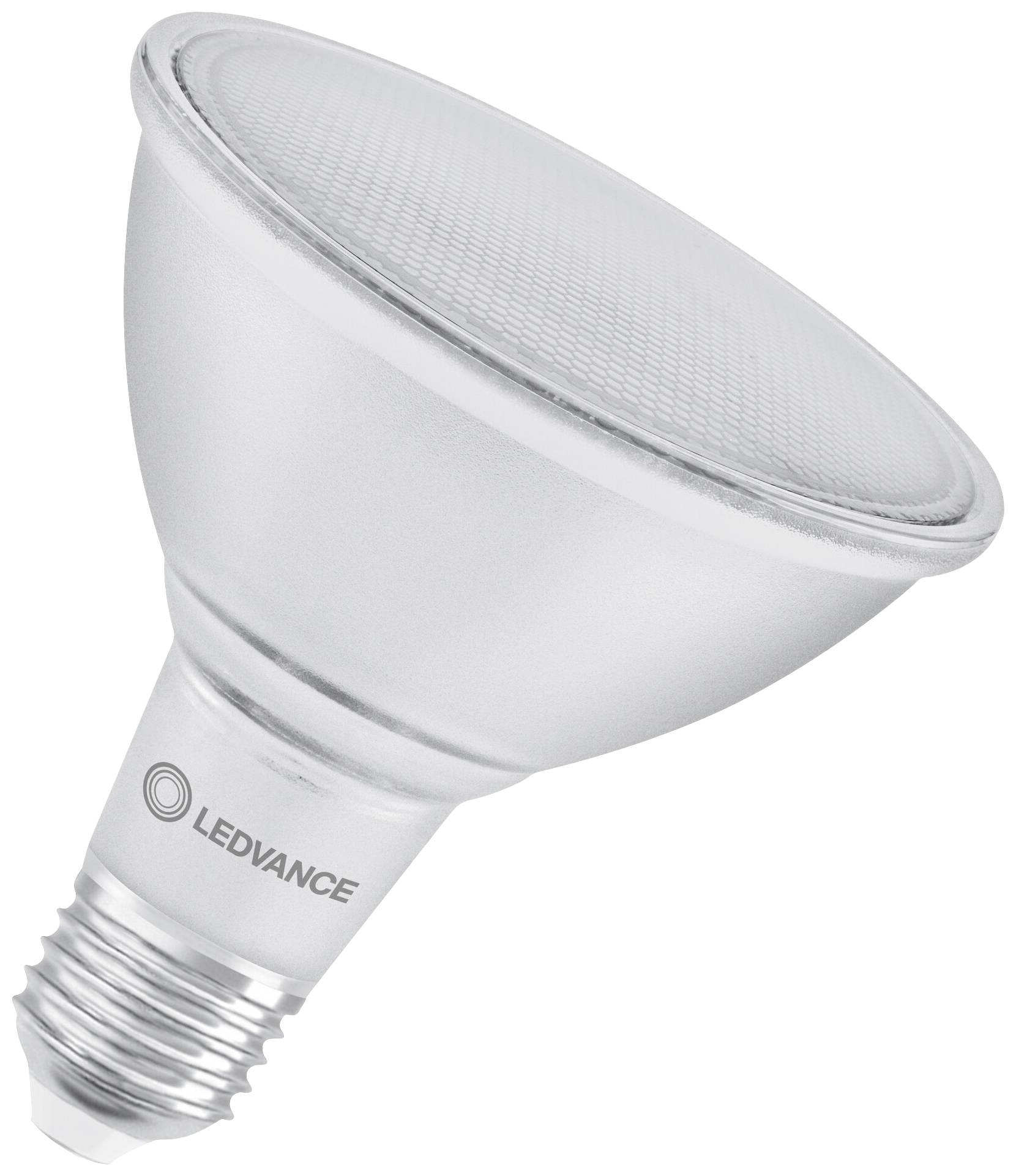 A silver LED lamp with a distinctive shade and 'LEDVANCE' inscription.