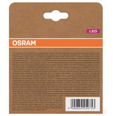 OSRAM LED light bulb packaging with brown cardboard design, orange brand band, magenta 'LED' label, and barcode at the bottom right.