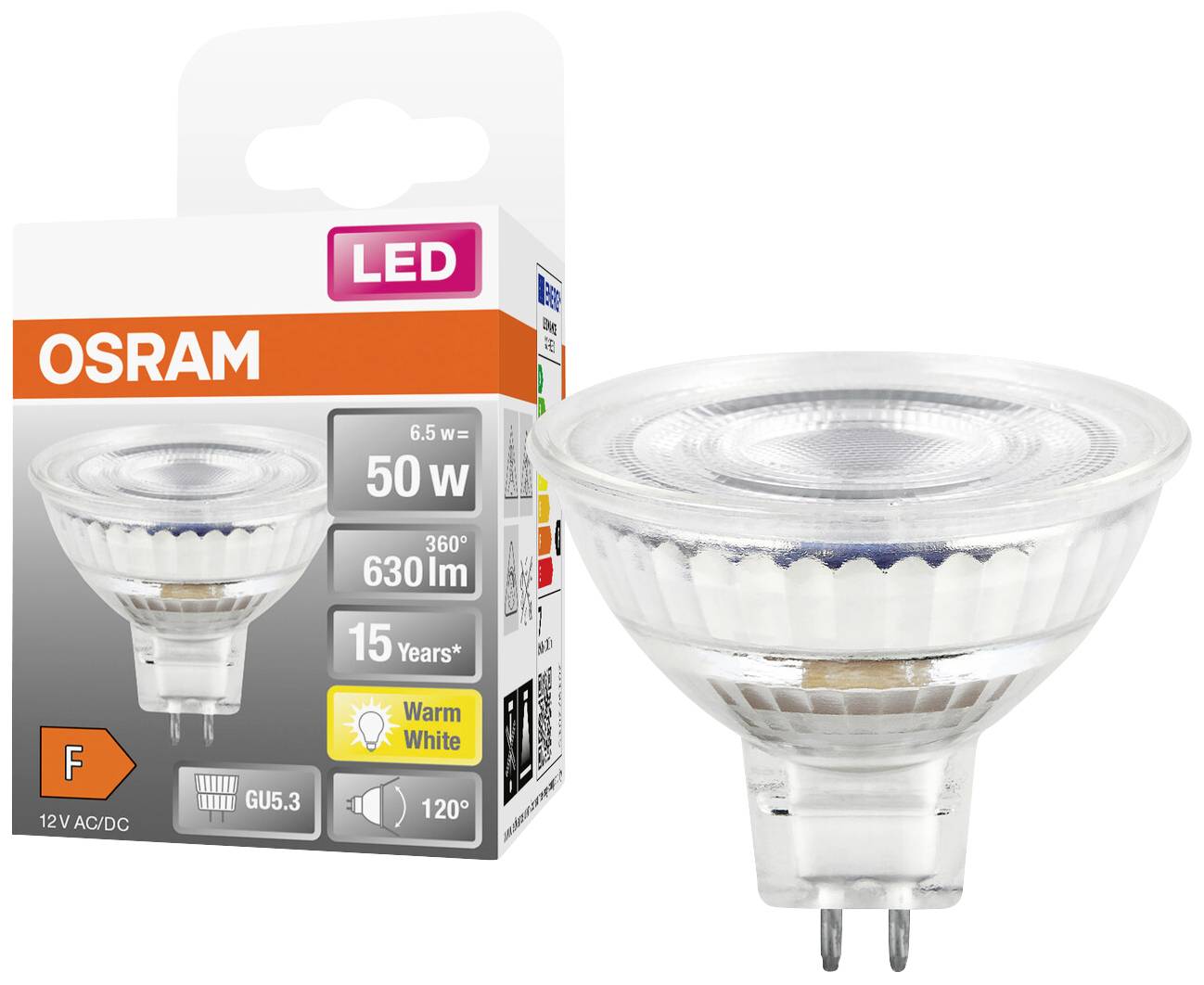 OSRAM 4099854098871 LED (monochrome) EEC F (A - G) GU5.3 Reflector bulb 6.5 W = 50 W Warm white (Ø x H) 50 mm x 50 mm 1 pc(s)