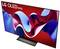 LG OLED evo Television with a red and blue abstract design on the screen.