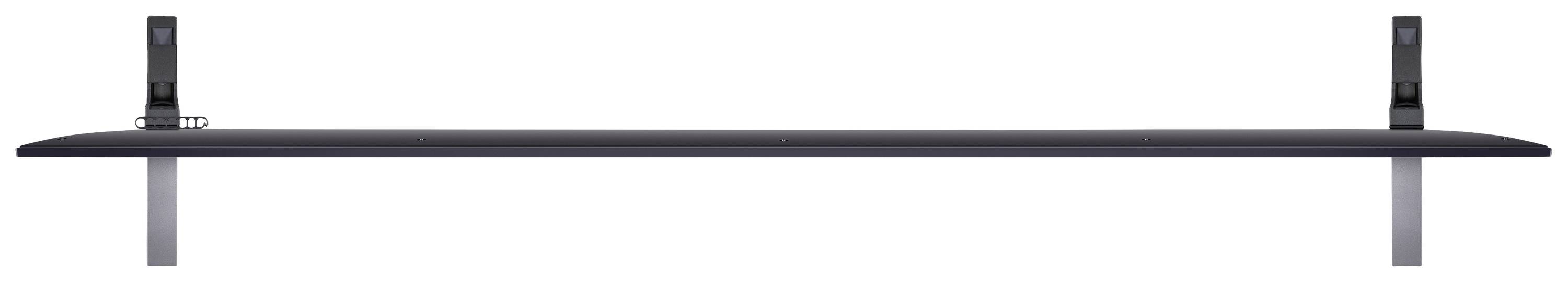 Black wall shelf mounted with two brackets, suitable for storage or decoration in living or office spaces.