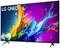 An LG QNED television with a colourful, abstract colour splash pattern on the screen, displaying vibrant colours.