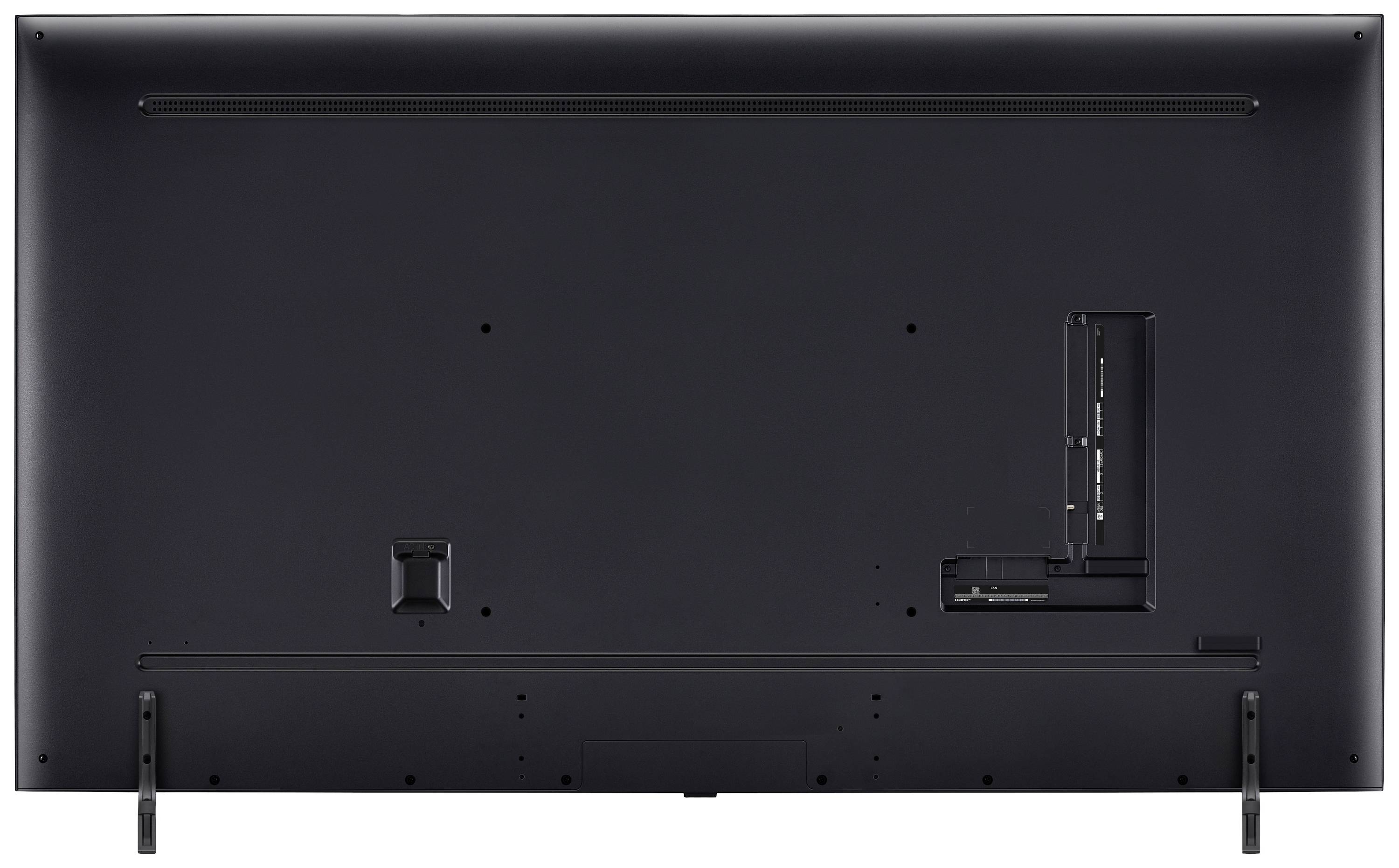 The back of a large television with visible connections and mounting brackets, ready for wall mounting or standing.