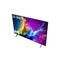 Flat LG QNED television with a vivid colour splash background on the screen, depicted from a side angle.