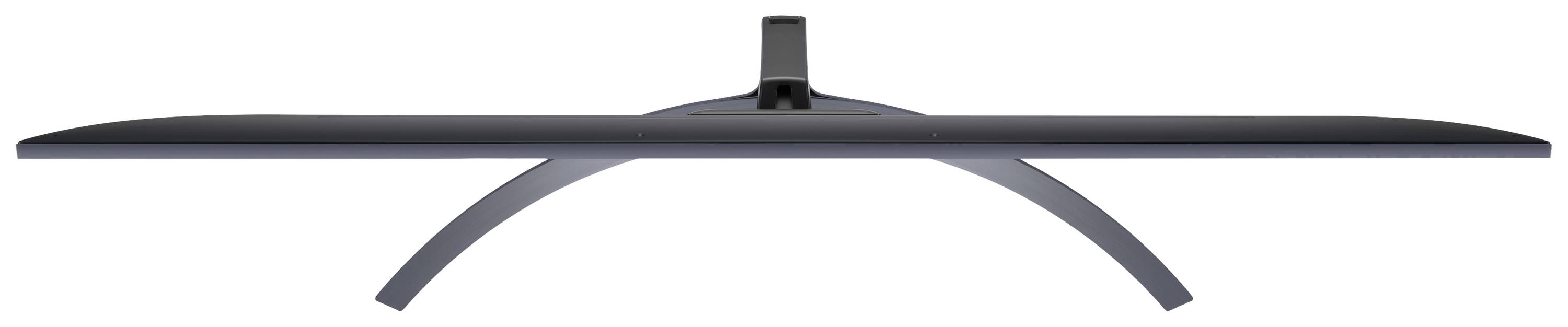 Ultra-wide monitor with narrow bezel and curved stand, front view. Perfect for multitasking and gaming.