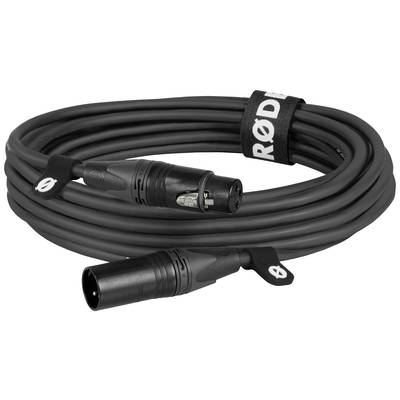 A long XLR cable with male and female connectors, coiled and secured with a hook-and-loop fastener.