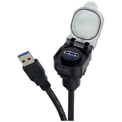 USB 3.0 mounted socket with cable, with hinged lid USB-3.0 A/A F/M 2,0m PVC KD 490219.0200 Lütze Content: 1 pc(s)