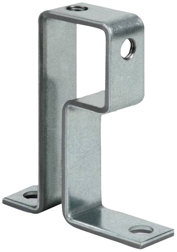 Metal angle bracket with three mounting holes, suitable for industrial applications or mounting purposes.