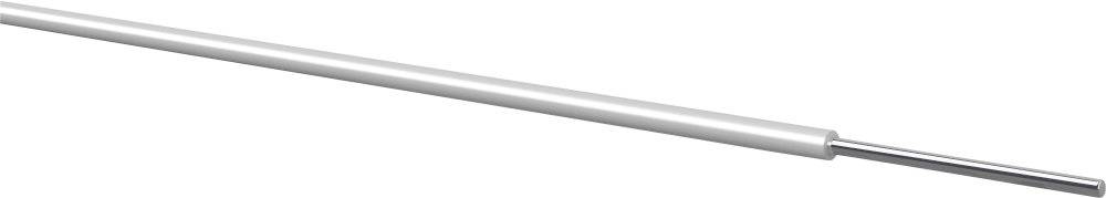 A long, silver metal rod with a narrower end, lies at an angle on a white background.