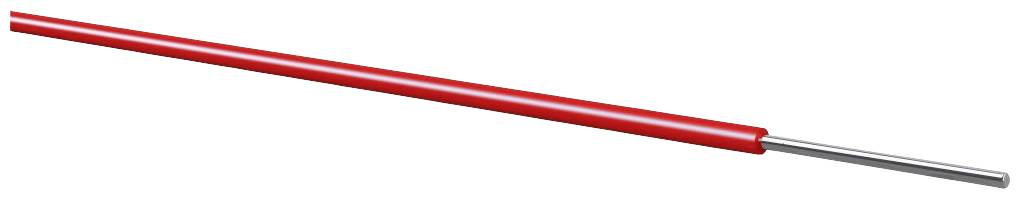 An isolated cable with a red sheath and an exposed silver-coloured wire at one end.