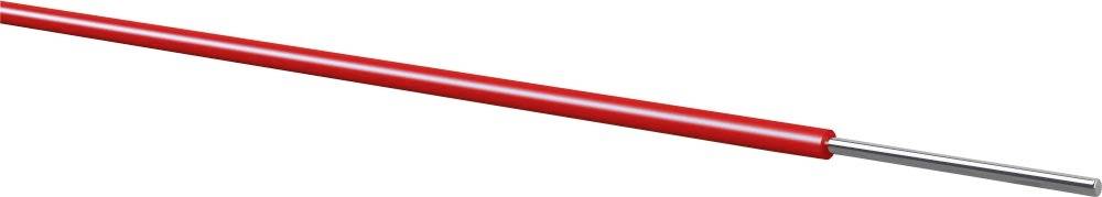 Red, isolated cable with electronic wire sheathing, exposed metal at the end. Used in electrical applications.